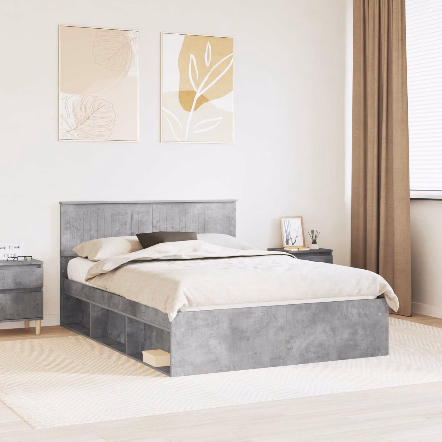 Struttura del letto minimalista vidaXL in pino massello e legno, colore grigio, L/P: 140 x 190 cm