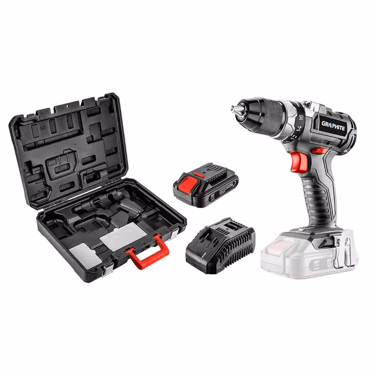 GRAPHITE ENERGY+ SET 18V trapano/avvitatore a batteria, Li-Ion, mandrino, batteria da 2Ah, caricabatterie, valigetta di trasporto (58G019-SET1)
