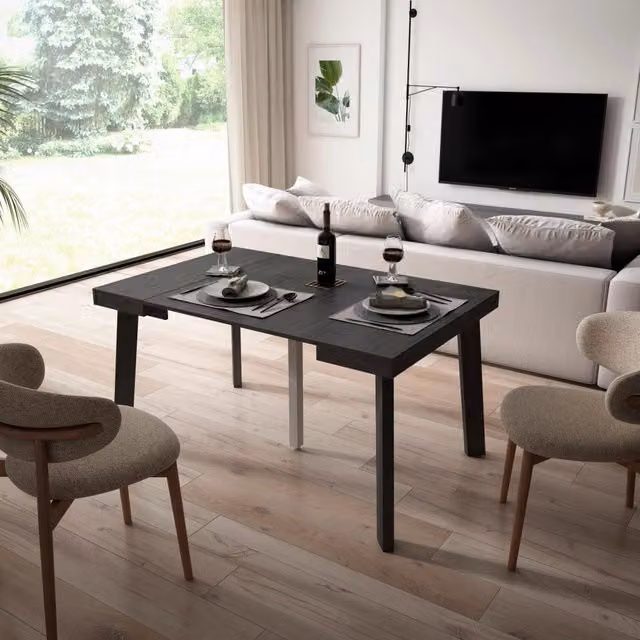 Consolle allungabile, 140x90x73cm, Per 6 persone, Gambe in legno, Nero RF3038