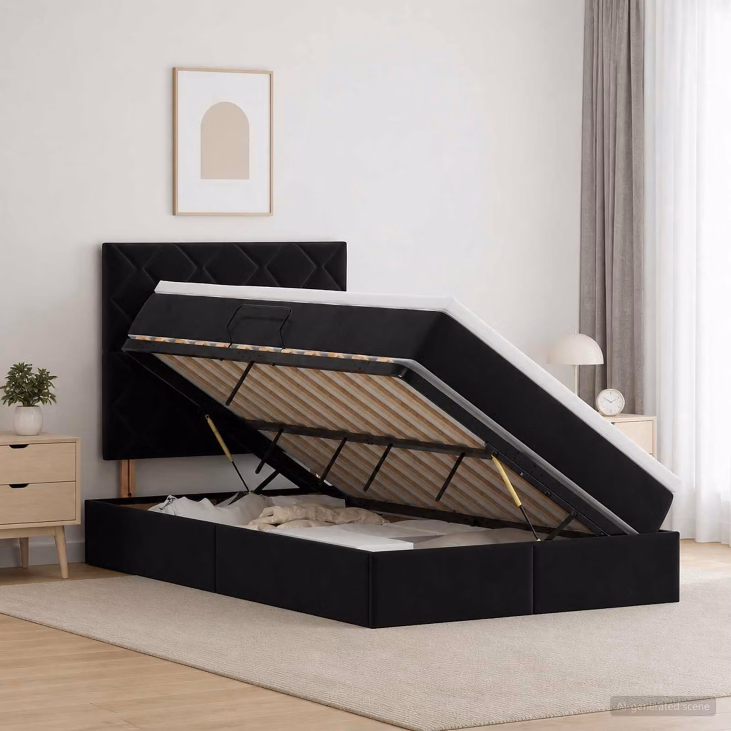 Letto con contenitore e materasso vidaXL in velluto nero con base a sollevamento L/P/H: 120 x 200 x 140 cm
