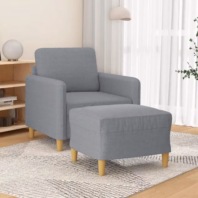 Poltrona moderna con poggiapiedi vidaXL in tessuto grigio con imbottitura in schiuma per soggiorno