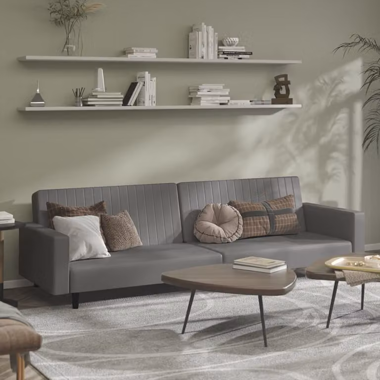 vidaXL Divano Letto Click-Clack Moderno in Similpelle Grigio con Struttura in Legno Solido