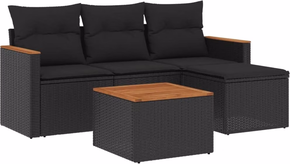 Set Divani da Giardino 5 pz con Cuscini in Polyrattan Nero