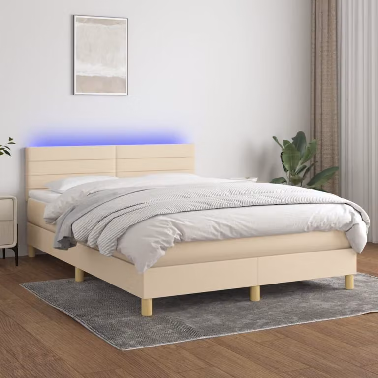 Maison Exclusive - Letto boxspring con materasso e LED Crema 140x200 cm Tessuto