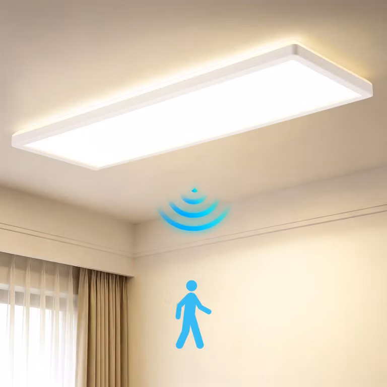 Lampada da soffitto a LED ZMH 58 x 20 cm con sensore di movimento da 24 W e sensore radar, lampada da soffitto con sensore crepuscolare e angolo di rilevamento di 120° per corridoio e bagno
