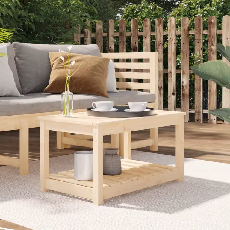 vidaXL Tavolo da Giardino Rettangolare in Legno di Pino Beige L: 82,5 cm, P: 50,5 cm, H: 45 cm