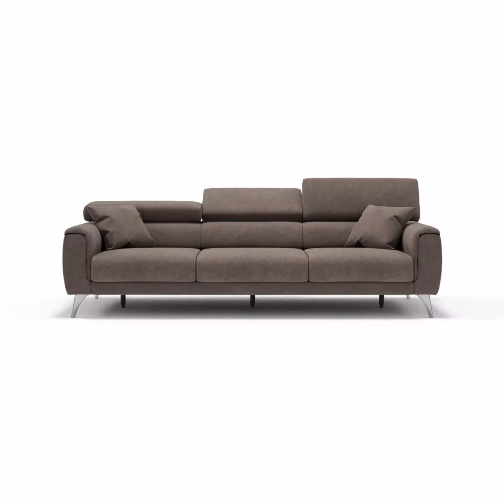 Divano Caravaggio Divani.Store marrone con 3 sedute allungabili indipendenti e poggiatesta reclinabili in tessuto impermeabile L: 244 cm – 2