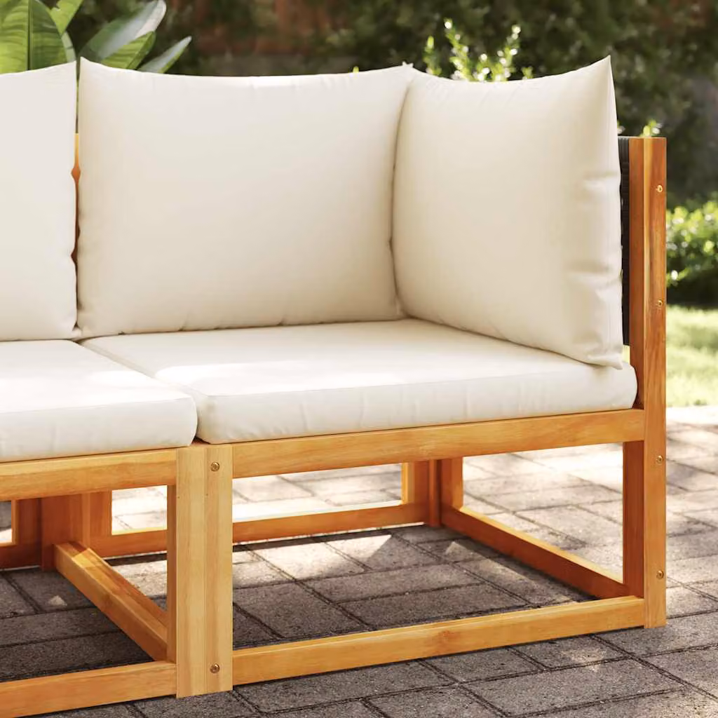vidaXL Divano da giardino angolare moderno in legno di acacia e rattan con cuscini beige e coperture rimovibili