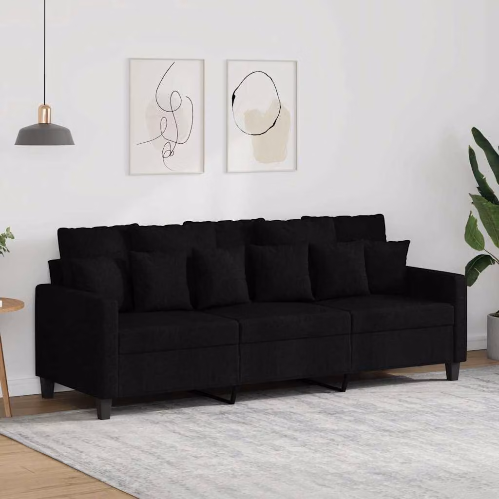 Divano a 3 posti vidaXL moderno in tessuto nero con struttura in metallo L: 198 cm, P: 80 cm, H: 77 cm