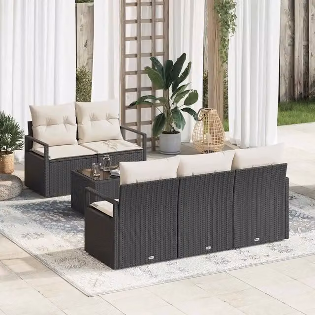 Set di divani 6 pz 5-Numero di posti Nero e Crema polyrattan 3346257