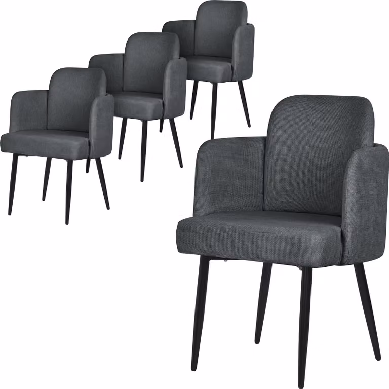 ML-Design set di 4 sedie per sala da pranzo in tessuto antracite Sedia da cucina con braccioli e schienale in rattan Sedia imbottita con gambe in metallo Ergonomica