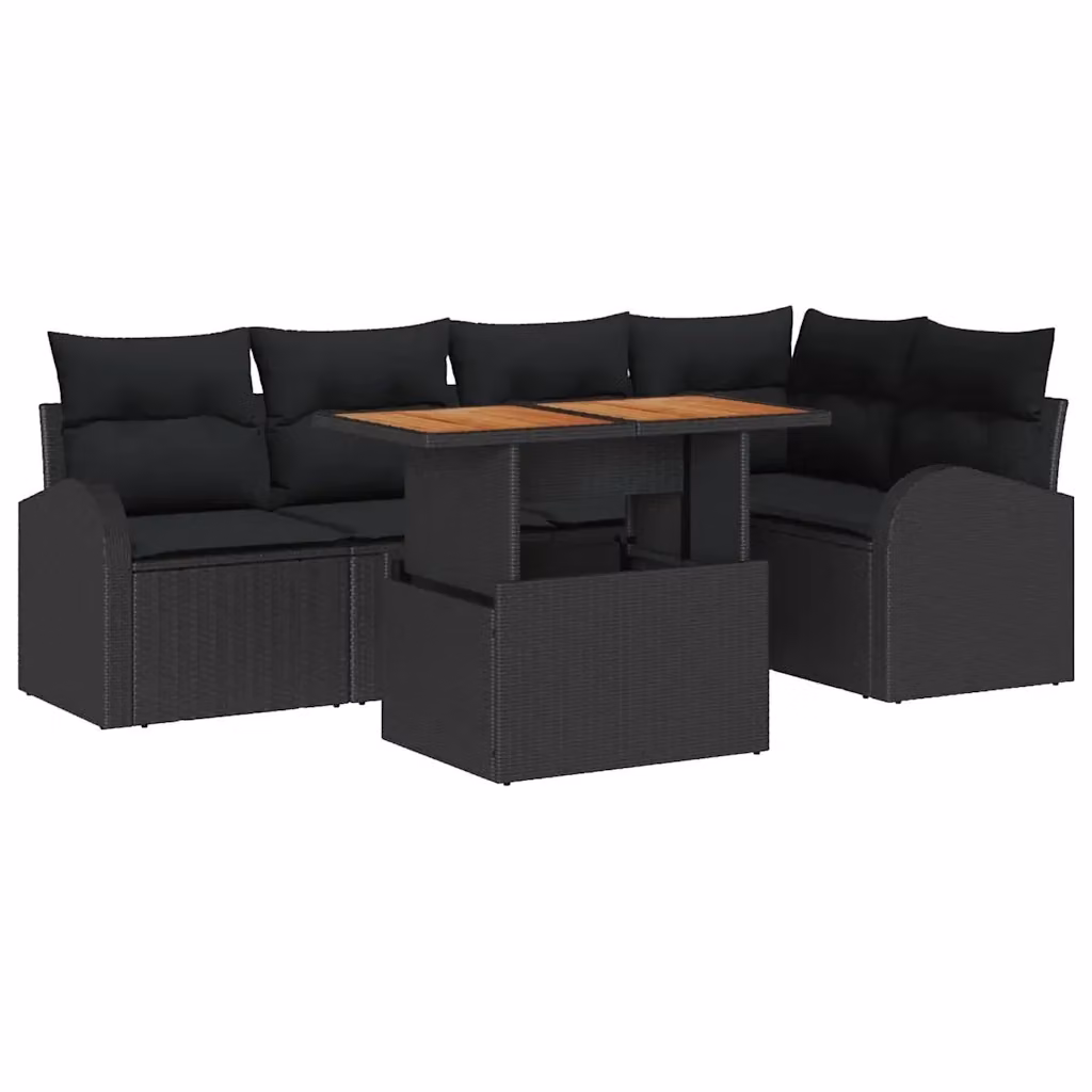 Set Divano da Giardino Moderno vidaXL in Rattan e Legno di Acacia Nero 6 Pezzi – 2