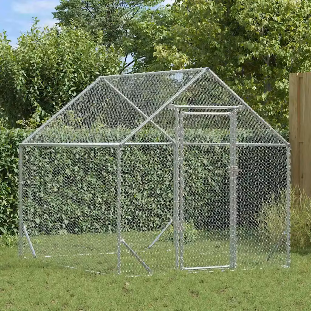 vidaXL Gabbia per polli in acciaio zincato Argento L: 200 cm, P: 170 cm, H: 177 cm