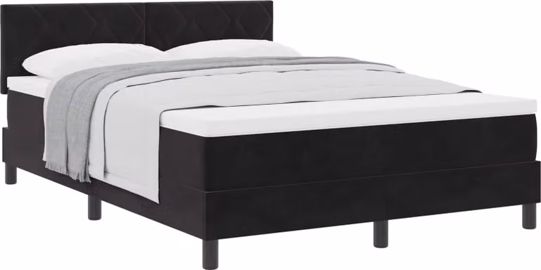 Letto a molle con testata nera 160 x 200 cm in velluto
