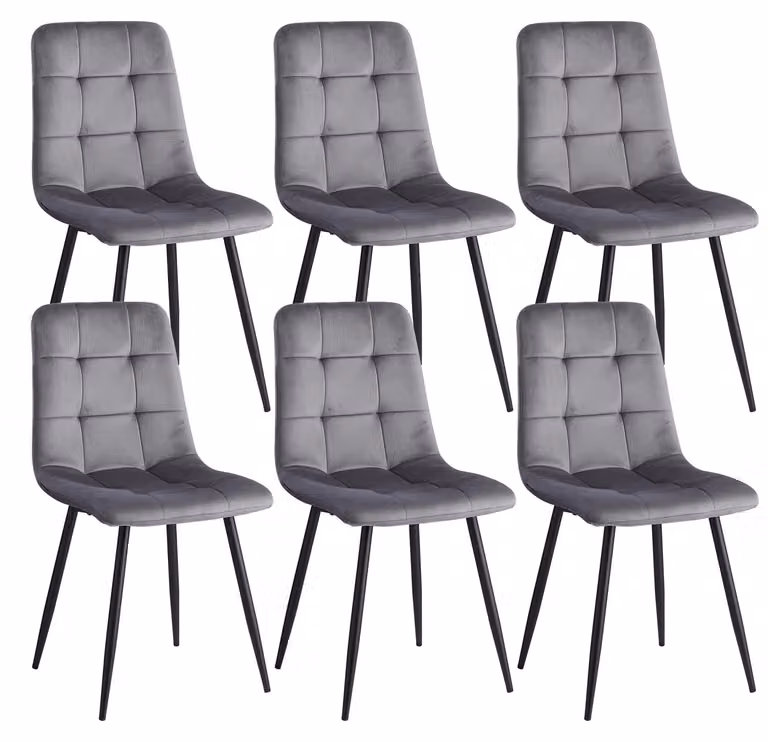 Set di sedie da pranzo - Sedie da pranzo moderne - 6 pezzi - Grigio - Rivestimento in velluto - Seduta imbottita - Struttura in metallo - Design minimalista e moderno