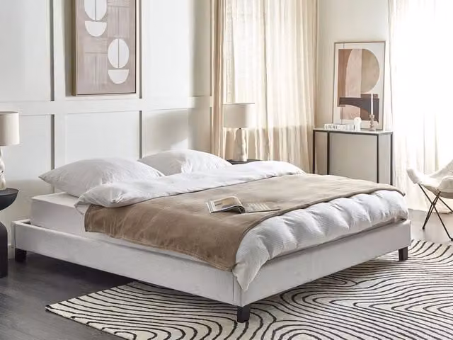 Letto Beliani in tessuto grigio con rete a doghe senza testiera L/P: 180 x 200 cm