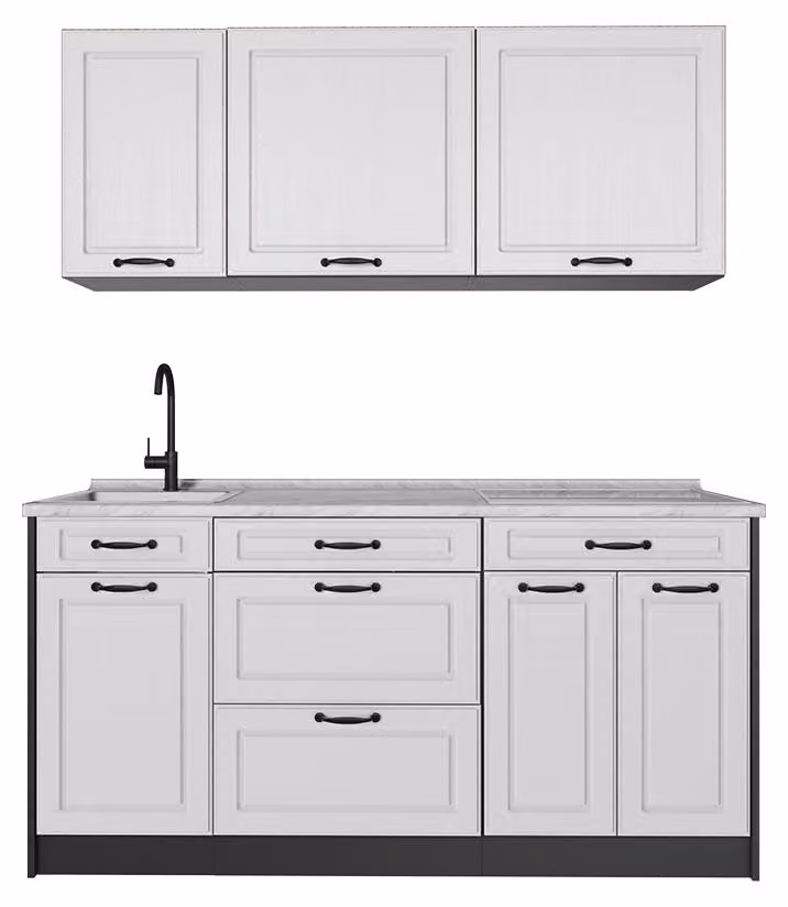 Cucina monoblocco Vicco R-Line Bianco country/Antracite 160 cm piano di lavoro Marmo, Model 67688