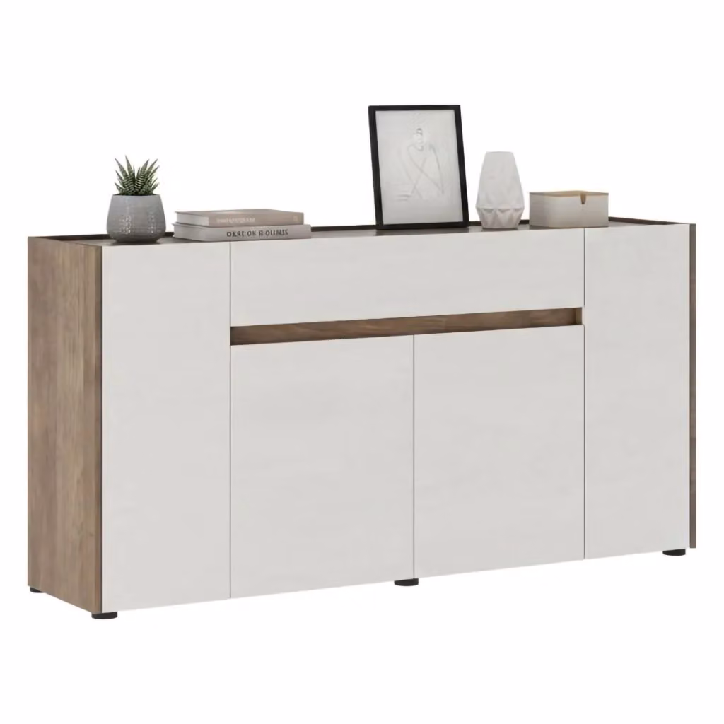 Madia Cirimido DMORA, Credenza moderna con un cassetto, L: 170 cm, P: 40 cm, H: 85 cm, Bianco – 2