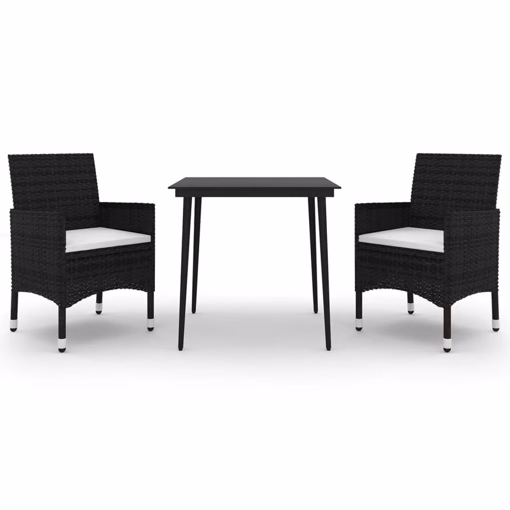 Set da Pranzo da Giardino 3 pz con Cuscini Polyrattan e Vetro