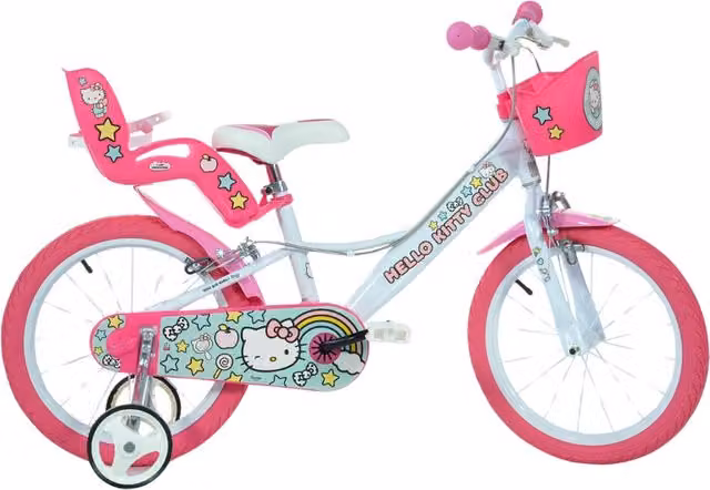 Bicicletta per bambina Dino Bikes Hello Kitty 14 pollici in metallo bianca e rosa