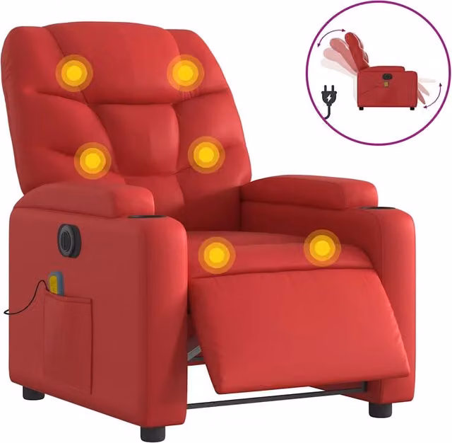 Poltrona | Sedia Relax Massaggio Elettrica Reclinabile Rosso Similpelle