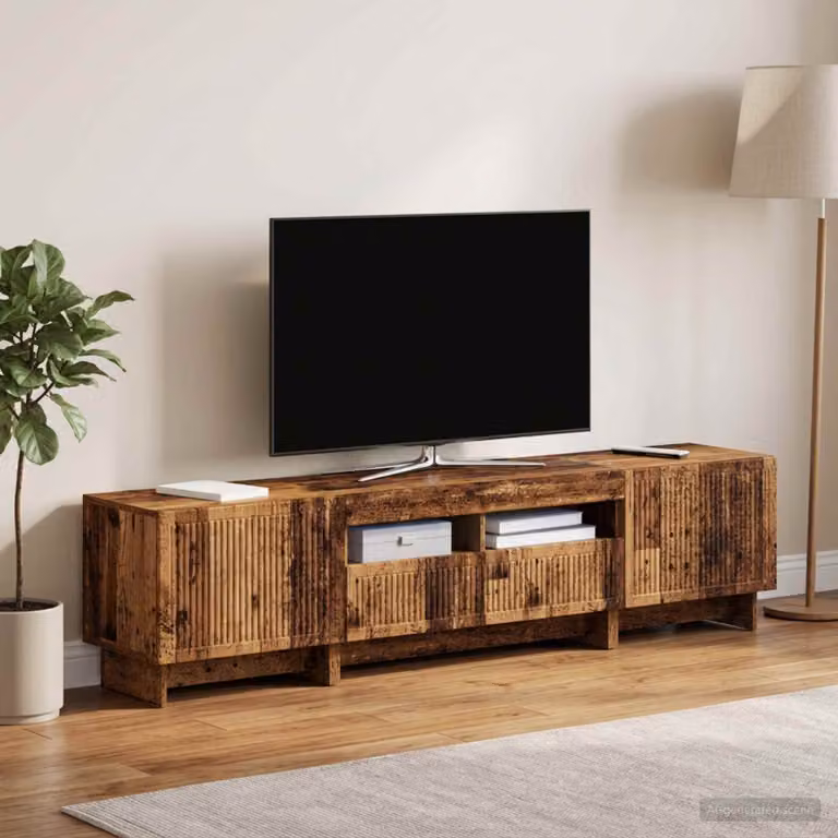 Mobile TV LED vidaXL in legno moderno con illuminazione integrata, colore marrone e grigio, L: 181,0 cm, P: 43,0 cm, H: 35,0 cm