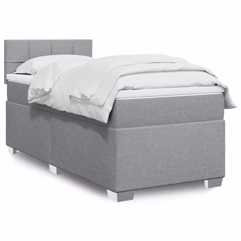 vidaXL Giroletto a Molle Ibrido con Materasso in Tessuto Grigio e Bianco L/P/H: 90 x 190 cm