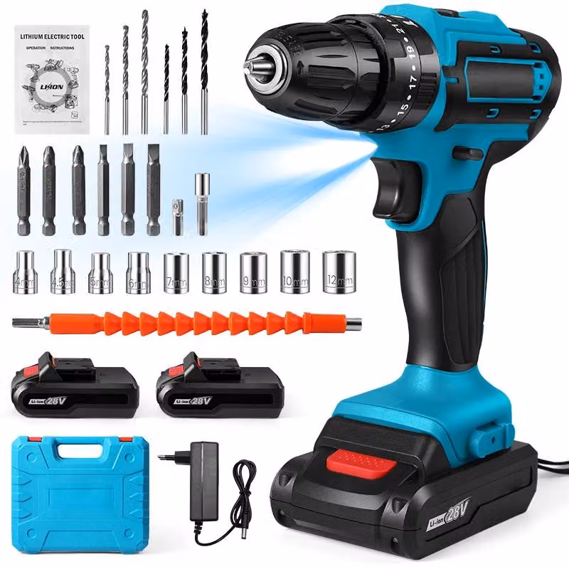 Trapano avvitatore a batteria e avvitatore a batteria - 21 V - 2 velocità - 2 batterie - Batteria agli ioni di litio - Compatto - Ideale per il fai-da-te