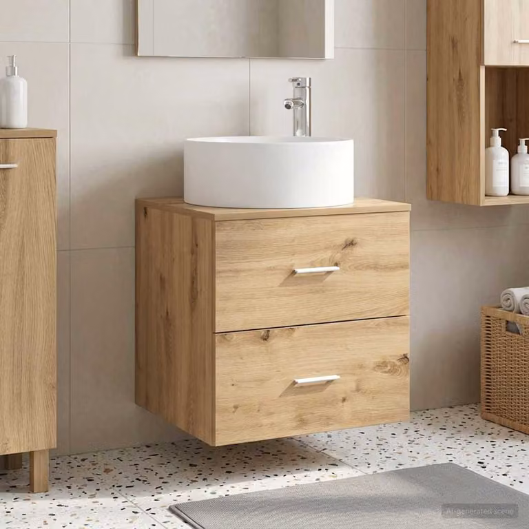 Mobile Lavabo da Parete Moderno vidaXL in Legno Marrone con Cassetti e Ante L/P/H: 49,5 x 44,5 x 65,5 cm