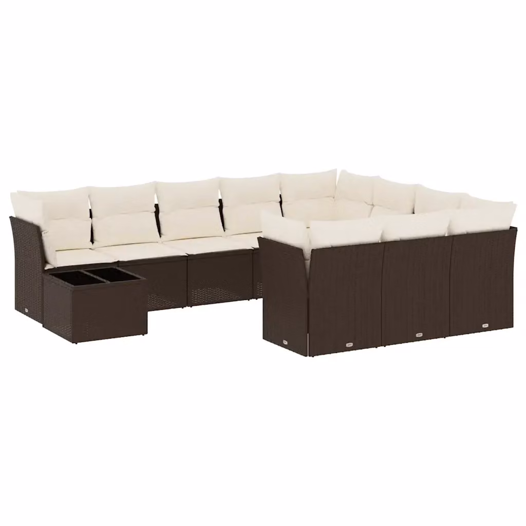 vidaXL Set Divani da Giardino 11 pz con Cuscini e Tavolino in Polyrattan e Metallo Marrone e Bianco – 2
