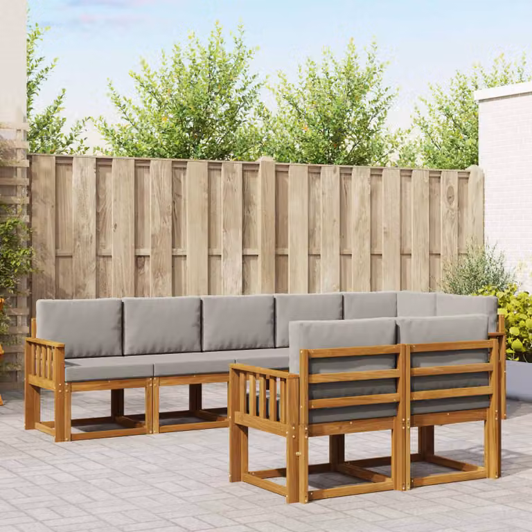 Set di divani da esterno vidaXL 8 pz a forma di L in legno di acacia con cuscini, Grigio e Marrone