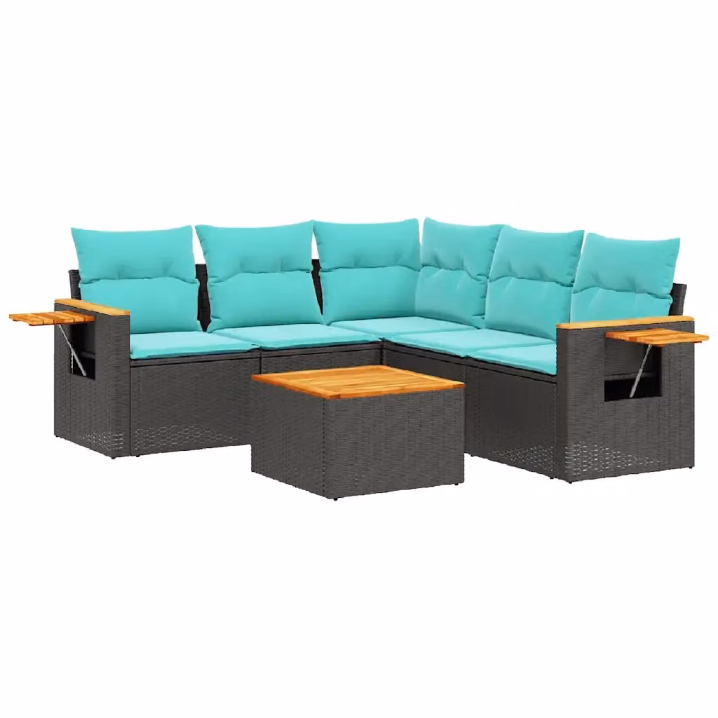 vidaXL Set Divani da Giardino a L 6 pz in Polyrattan Nero con Cuscini Blu e Coperture Rimosse – 2