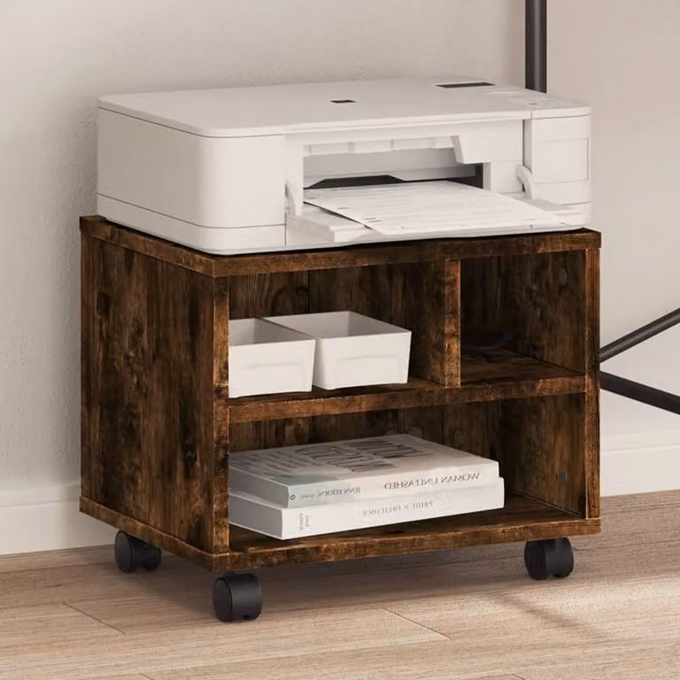 vidaXL Supporto per Stampante con Ruote in Legno MDF, Colore Marrone, L 41 x P 32 x H 34,5 cm