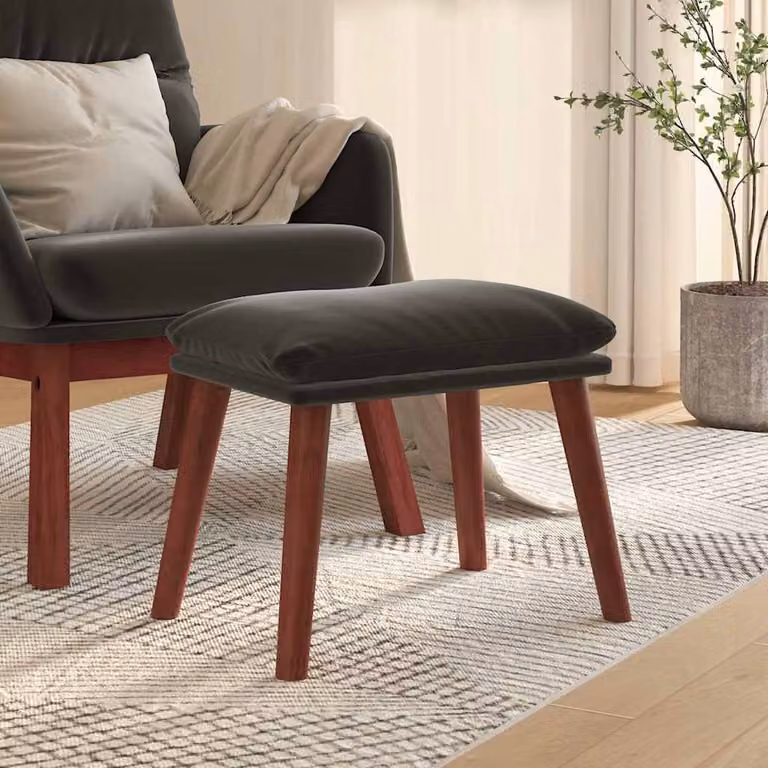 Poggiapiedi vidaXL in velluto grigio con struttura in legno L: 45 cm, P: 29,5 cm, H: 35 cm
