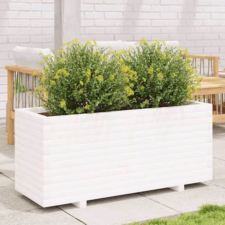 Fioriera da giardino vidaXL in legno bianco L: 110 cm, P: 40 cm, H: 49,5 cm
