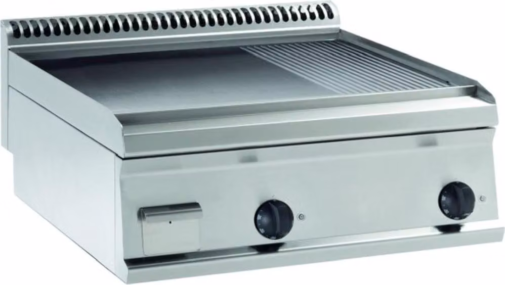 Piastra per griglia elettrica KBS 2/3 liscia + 1/3 scanalata, cromata dura, 2 zone di riscaldamento