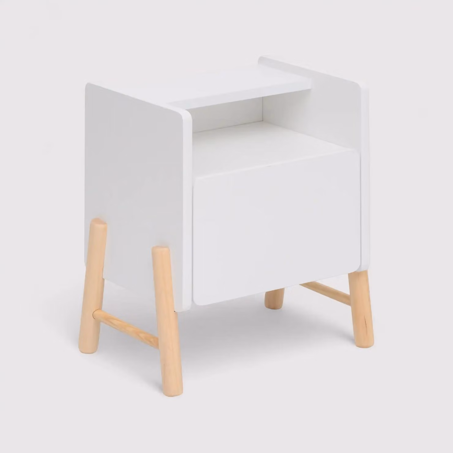 Kelen - Comodino bianco per bambini con 2 ripiani e 1 cassetto