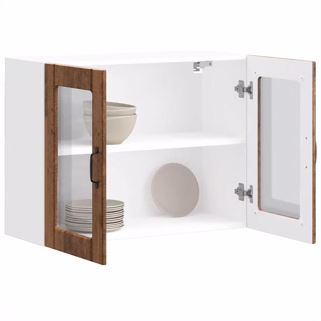 Pensile da cucina moderno vidaXL con ante in vetro, bianco e marrone, L: 80 cm, H: 60 cm, P: 31 cm