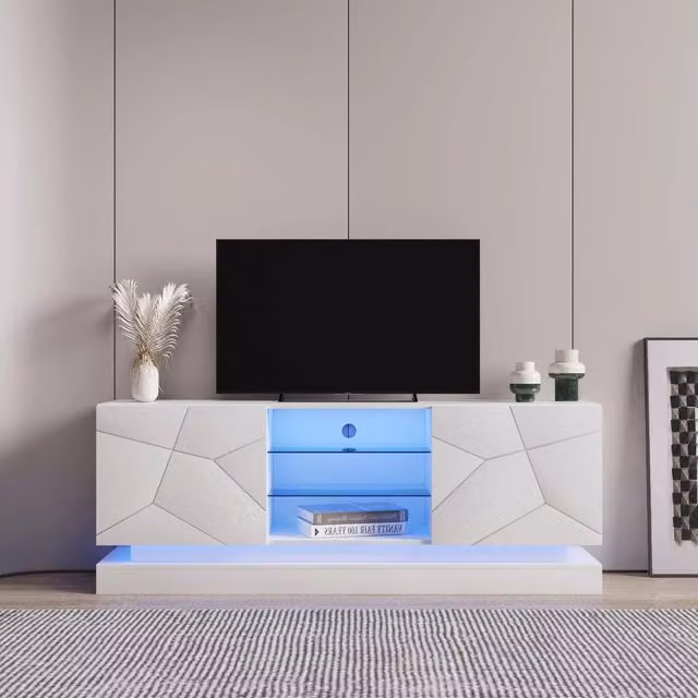 Mobile porta TV con 2 ante piani regolabili cerniere silenziose passacavi in truciolare bianco opaco 160 × 38,5 × 60 cm