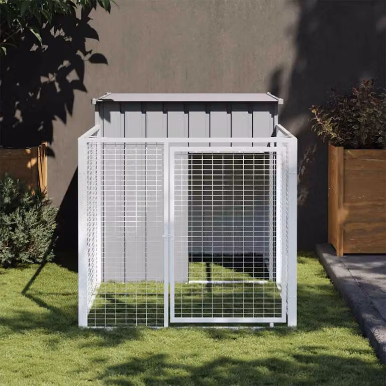 Cuccia per cani con recinto vidaXL in acciaio zincato grigio chiaro L/P/H: 201 x 110 x 110 cm