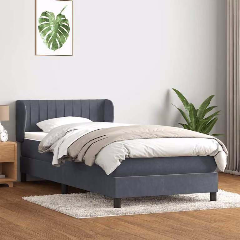 Giroletto a molle con materasso ibrido vidaXL in velluto grigio e bianco L: 223 cm, P: 83 cm, H: 88 cm