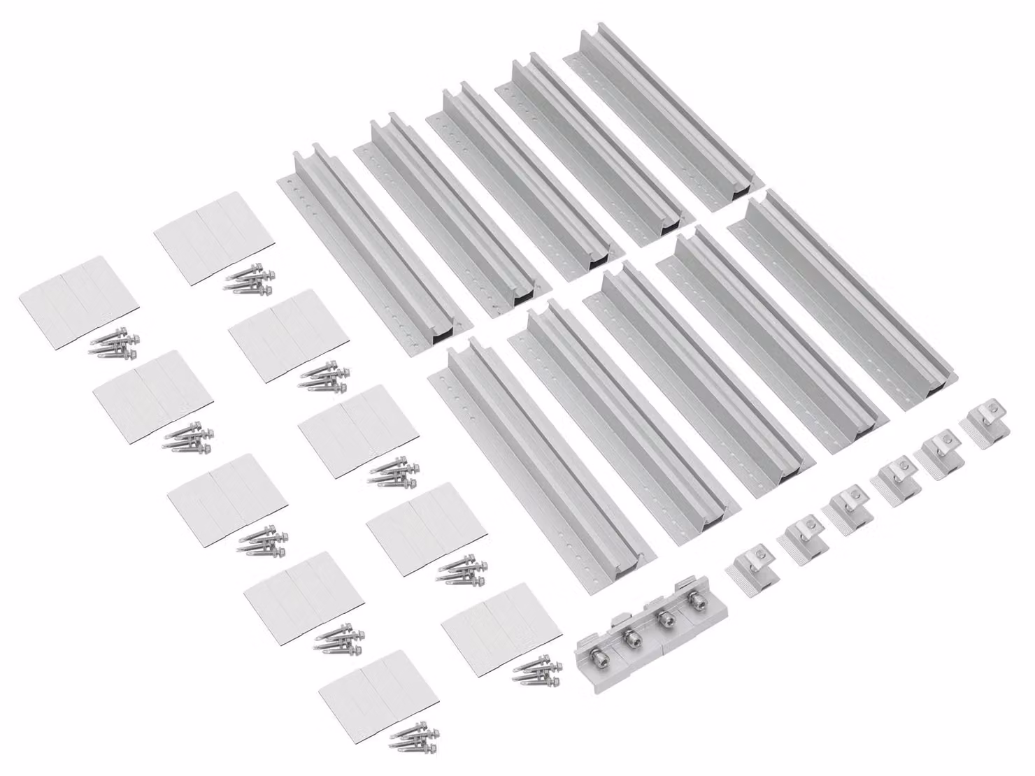 Kit di montaggio per pannelli solari, realizzato in alluminio resistente, con elevata capacità di carico, colore argento