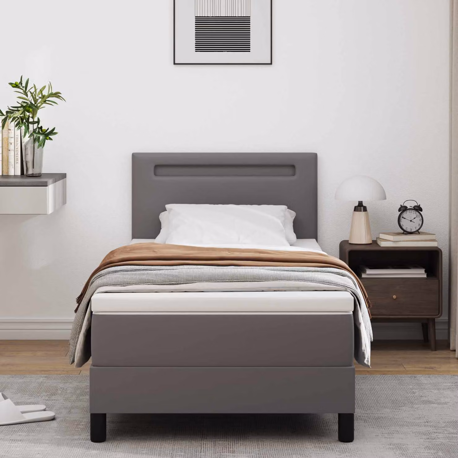 Letto a molle con materasso vidaXL in pelle sintetica grigia L/P: 100 x 200 cm