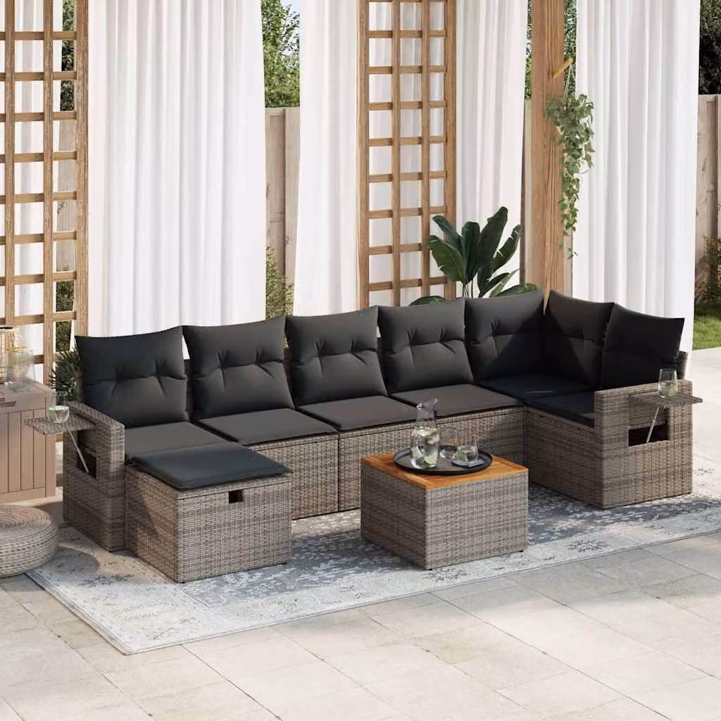 Maison Exclusive - Set da giardino 8 pezzi con cuscini grigio in polyrattan