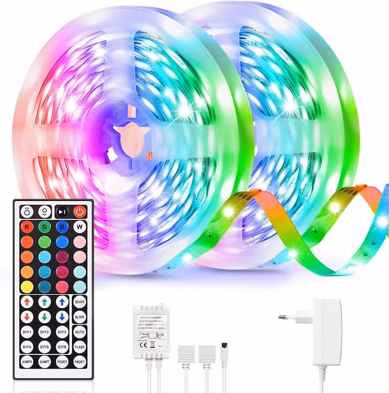 STRISCE LED RGB da 15 metri, 8 modalità di colore, 5050 SMD, 230V, per cucina e bagno