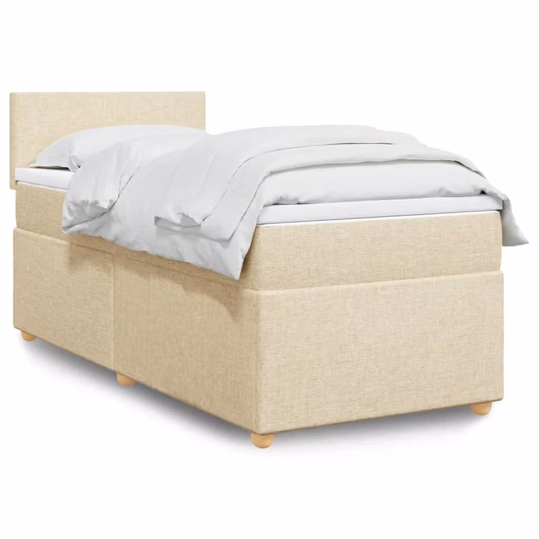 vidaXL Giroletto a Molle con Materasso Ibrido in Tessuto Beige e Bianco, L/P/H: 90 x 190 cm