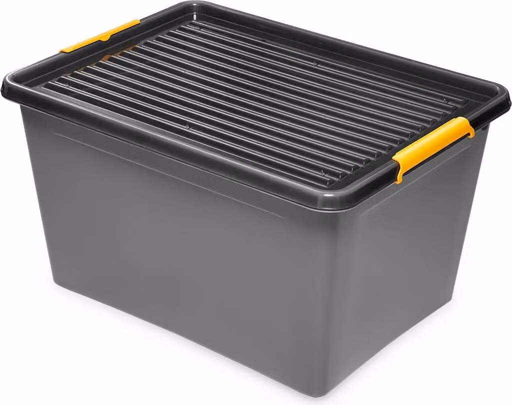 Contenitore Kreher "Solid Box" in plastica con coperchio e rotelle (capacità 145 litri)