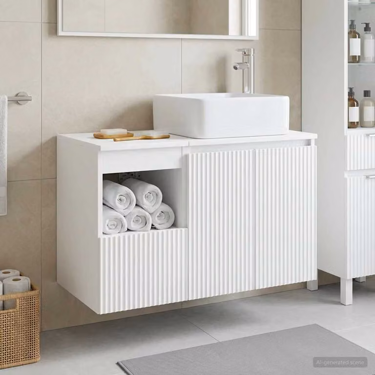 Set di mobili per il bagno vidaXL composto da mobile sottolavabo e pensile bianco lucido moderno