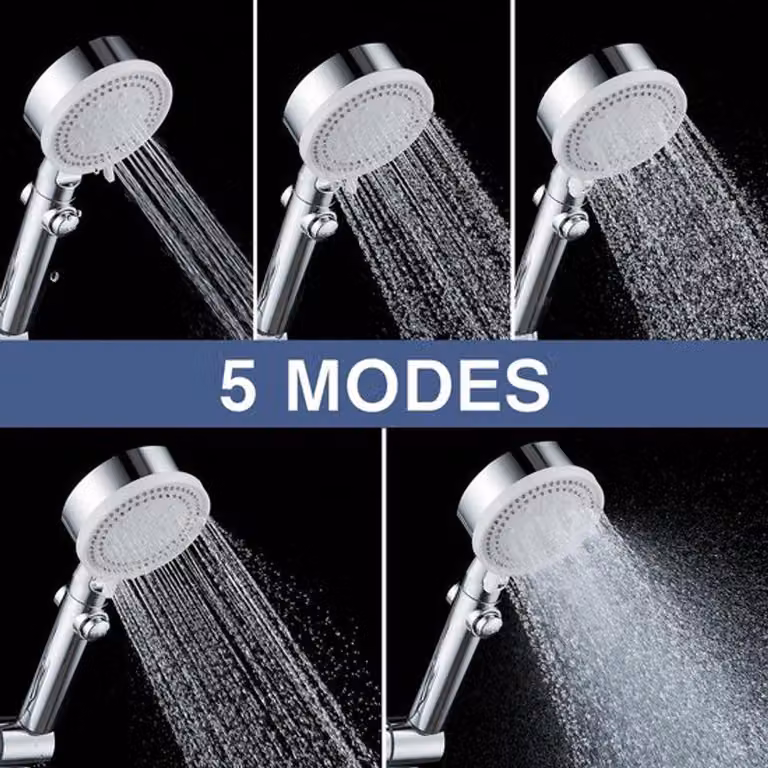 Miscelatore doccia da parete - Barra doccia regolabile - Soffione con 5 getti - Tubo flessibile da 1,5 m - Blocco di sicurezza a 38 °C - Set doccia