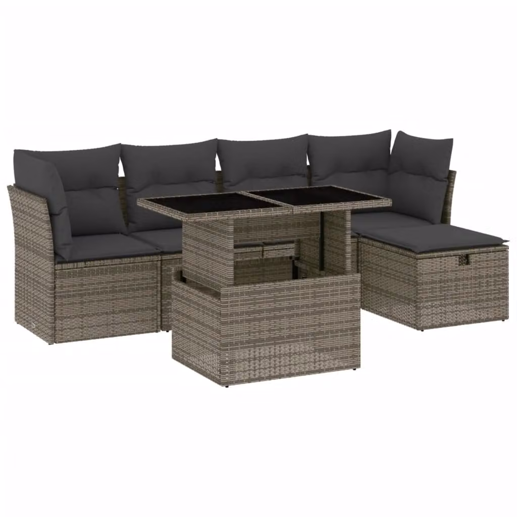 Set Divano da Giardino 6 pz con Cuscini Grigio in Polyrattan